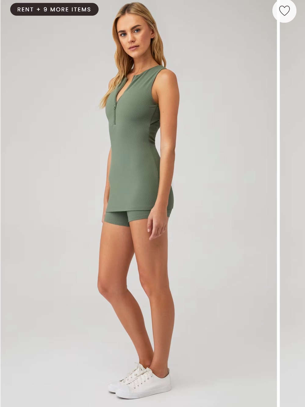 Beach Riot Olive Ribbed Zip-Front Tank Romper - Picture 2 of 3